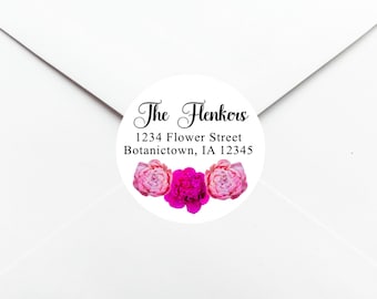 Peony address labels for envelopes, Flower address labels personalized, Custom mailing labels sheet, Floral return address stickers