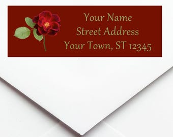 Red Rose Address Label, Colorful Flower Address Labels, Sheet of 30