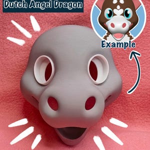 Dutch Angel Dragon Fursuit Head Base / 3D Printed in PLA / Customizable Options /  HQ Head base for costumes, fursuits, mascots, cosplay