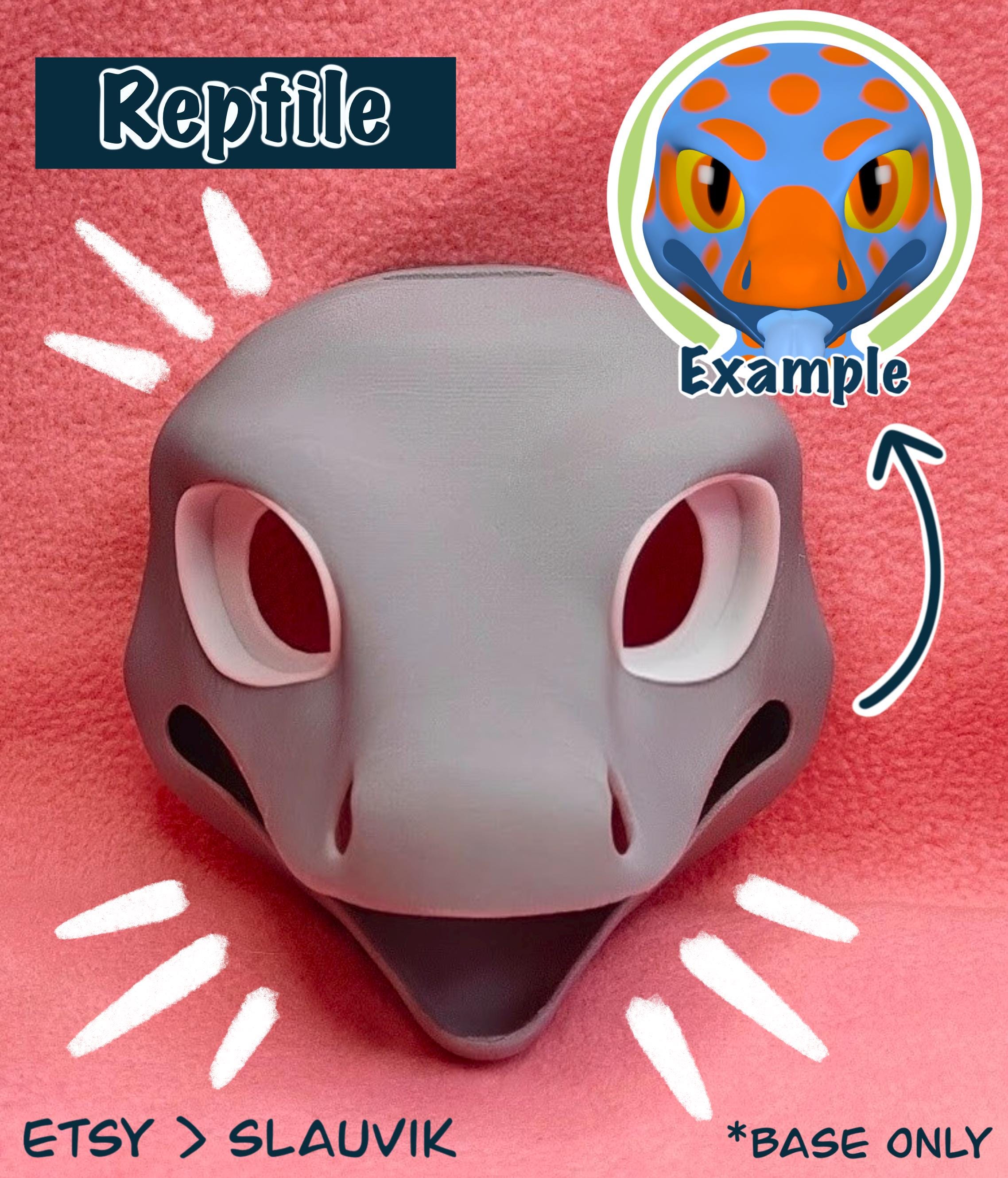 Reptile Lizard Fursuit Head Base / 3D Printed in PLA / Customizable Options / HQ Head base for costumes, fursuits, mascots, cosplay