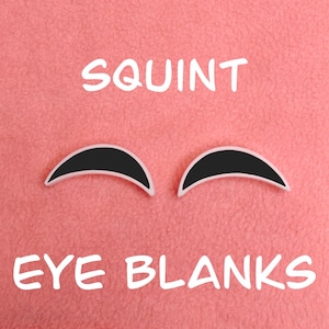 May include: Two black felt eye blanks on a pink fuzzy surface. The text "SQUINT EYE BLANKS" is written in white letters below the eye blanks.
