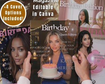60-Page Birthday Magazine Template for Her | Custom Photo Album Gift | Editable Canva Magazine