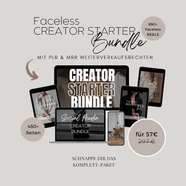 13 in 1 | Faceless Creator Starter Bundle für Facless Marketing auf deutsch inkl. Reels | gesichtsloses Marketing mit PLR und MRR Produkten