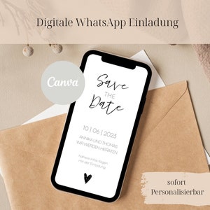 Conception de toile | Faire-part de mariage réservez la date numérique | minimaliste | plaine | Neutre | Personnalisé | A envoyer via Whatsapp