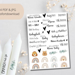 PDF Template for Candles I Baby Shower | Souvenirs I candle tattoo stick candles water slide film | Print Template DIY | Last minute gift idea