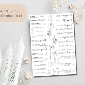 Modèle PDF pour bougies I bougie de deuil | souvenir silencieux | Rappel Light I Candle Tattoo Stick Bougies Water Slide Film | Lumière commémorative bricolage