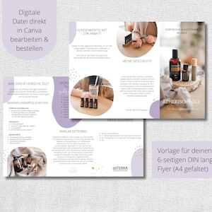 Canva Flyer Design lila |  Doterra Flyer Vorlage für Neukunden | Ätherische Öle Flyer als PDF Vorlage| editierbar | doTERRA Berater