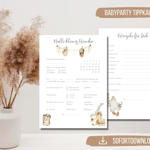 Babyshower Spiel zum ausdrucken | Babyparty Tippkarten | Baby Ratespiel | Boho neutrale Farben | Babybauch | Download PDF