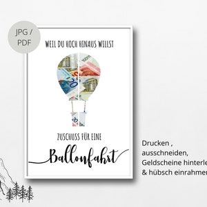 Geldgeschenk Ballonfahrt | Gutschein Heißluftballon | Abenteuer Reise | PDF | Geschenk Ballonfahrt Vorlage | runder Geburtstag | Reisekasse