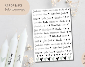 PDF template for candles I thank you I candle tattoo stick candles with water slide film | Print template DIY print | last minute gift
