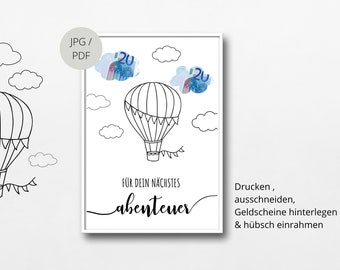 Cash gift balloon ride | Hot air balloon voucher | Adventure trip | Gift balloon ride template | Round birthday | Wish fulfillment