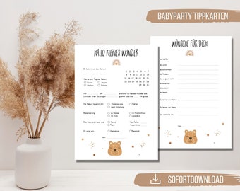 Babyshower Spiel zum ausdrucken | Babyparty Tippkarten | Baby Ratespiel | Babyparty Ratekarten Regenbogen | Babyparty Spiel | PDF Download