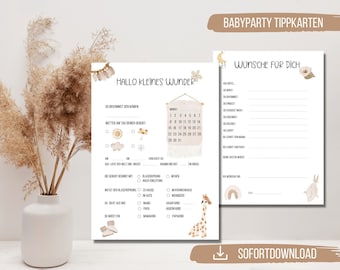 Babyshower Spiel zum ausdrucken | Babyparty Tippkarten | Baby Ratespiel | Babyparty Ratekarten Regenbogen | Babyparty Spiel | PDF Download