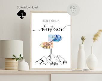 Geldgeschenk Geburtstag Reise | Geburtstagsgeschenk Wandern Berge | PDF Download | runder Geburtstag | Reisekasse | Abenteuer Gutschein