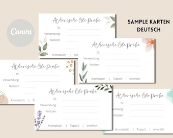 Ätherische Öle Sample Proben Karten deutsch | Canva Vorlage aus 5 verschiedenen Designs | Essential Oil Sample