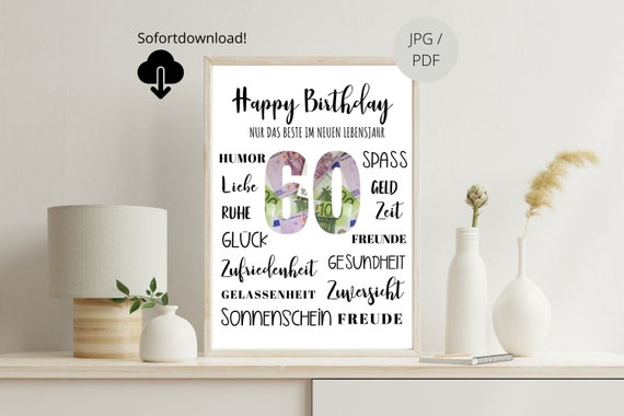 Money Gift 60th Birthday Personal Birthday Gift PDF File Birthday
