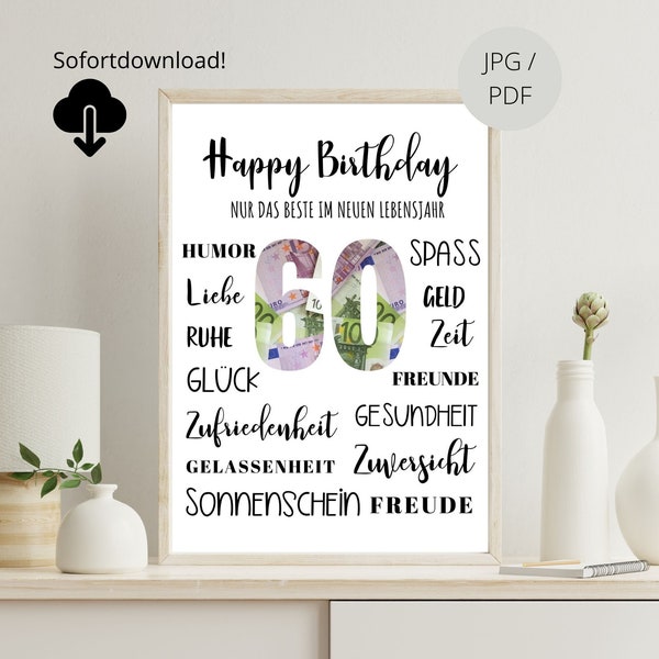 Money gift 60th birthday | personal birthday gift | PDF File | birthday money gift | milestone birthday | Words