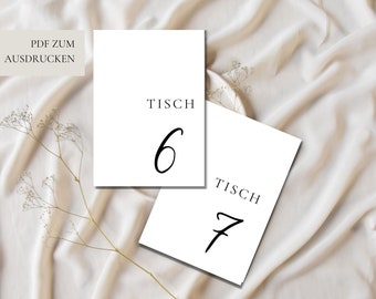 Table number wedding standee | Place cards | Seating plan wedding table | plain | Minimalist | Table 1-16 | DIN A6 PDF download