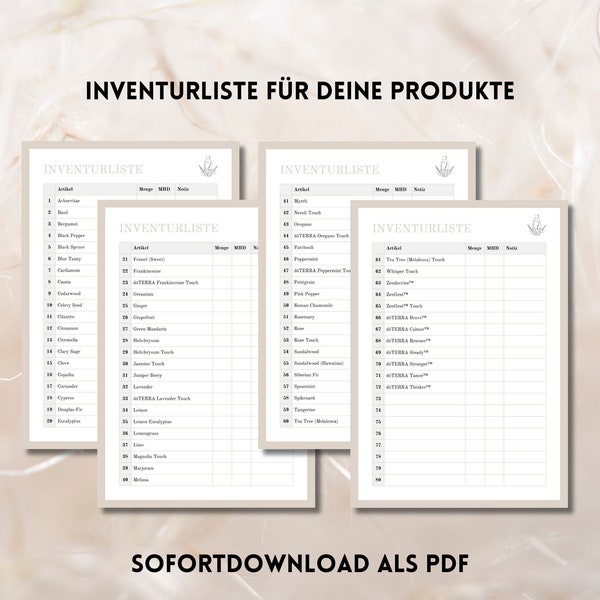 Inventory list for oils | Doterra Consultant | Checklist | Inventory list | PDF file | Instant download