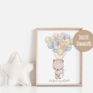 Fingerabdruck Gästebuch Taufe Babyparty Bär Ballon, Boho Kinderzimmer, Digital Download, Instant Download