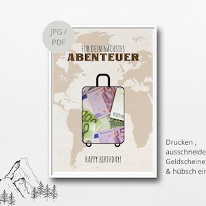 Money gift birthday | personal birthday gift adventure travel | PDF file | Suitcase air travel | round birthday | Travel fund