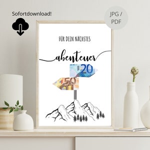 Cash gift for a birthday trip | Birthday gift hiking mountains | PDF download | milestone birthday | travel fund | adventure voucher PDF