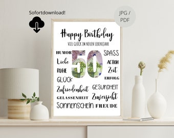 Money gift 50th birthday | personal birthday gift | PDF File | birthday money gift | milestone birthday | Words