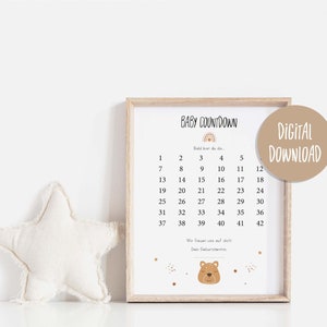 Baby Countdown PDF | Geburtsposter  zum drucken | Geschenk Schwangerschaft Countdown | Baby Countdown | Schwangerschaftswochen zählen