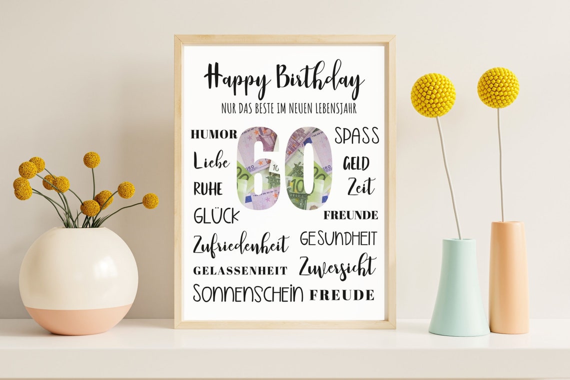 Geldgeschenk 60. Geburtstag persönliches Geburtstagsgeschenk PDF Datei Geburtstag Geldgeschenk