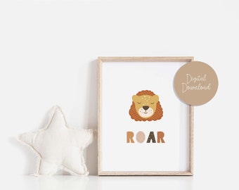 Lion Mural Children's Room Poster, Nursery Decor Lion, Boho Children's Room, Digital Download,