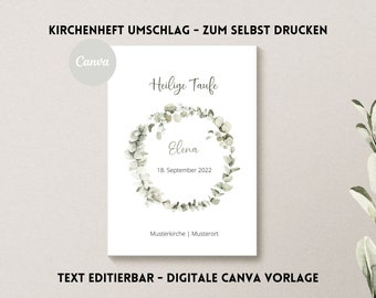 Canvas Design | Church booklet baptism digital | Eucalyptus Wreath | Instant Download | Print PDF yourself baptism booklet template | baptism program