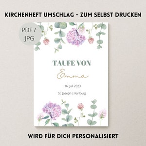 Digital Design | Personalized Church Booklet Baptism | PDF Template | Eucalyptus Clover Hydrangea Girl | Baptism Book | baptism program
