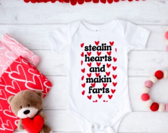 Stealin Hearts and Makin Farts Cotton Baby Onesie
