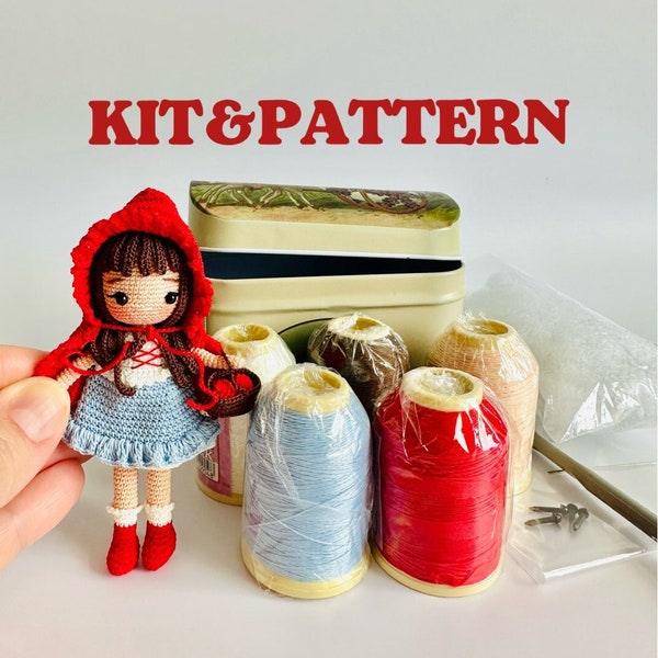 Little Red Riding Hood Amigurumi Kit Little Red Riding Hood Miniature Pattern Vintage Yarn Tin