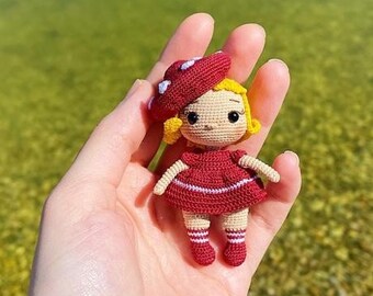 Mushroom Girl Miniature  Micro Amigurumi Doll