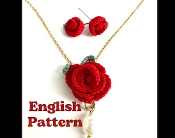 Microhaakpatroon ketting roos Microgehaakte sieraden oorbellen hanger roospatroon DIY