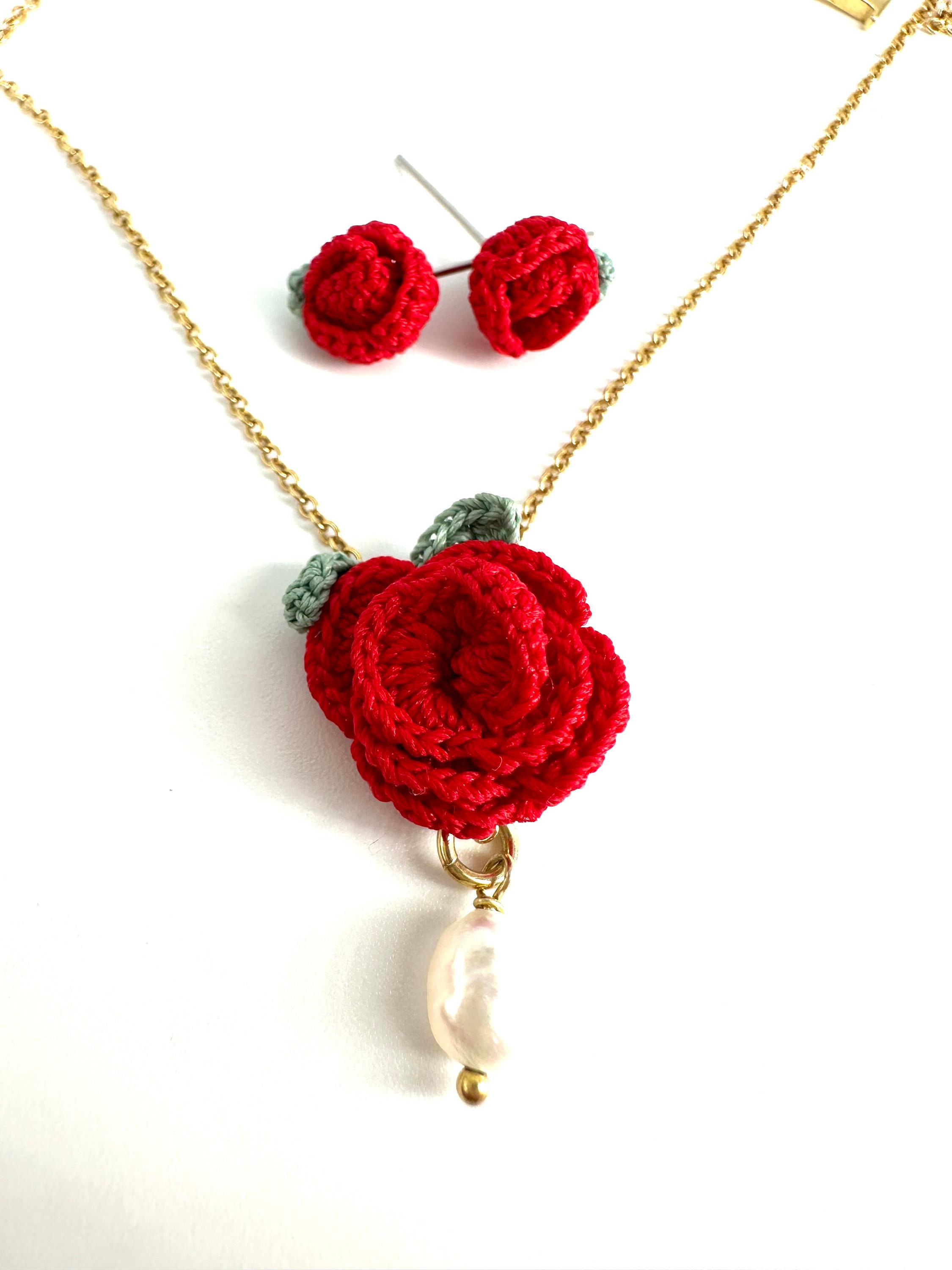 Micro Crochet Pattern Necklace Rose Micro Crochet Jewellery Etsy