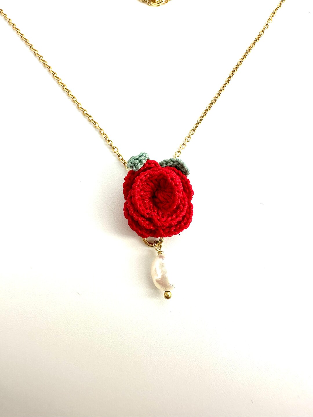 Micro Crochet Necklace Rose Micro Crochet Jewellery Pendant Etsy