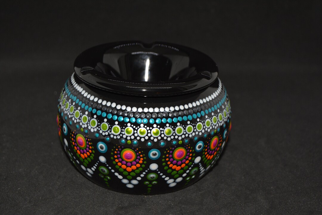 Mandala Ashtray Hand Painted Dotting Art Acrylic Paint Etsy