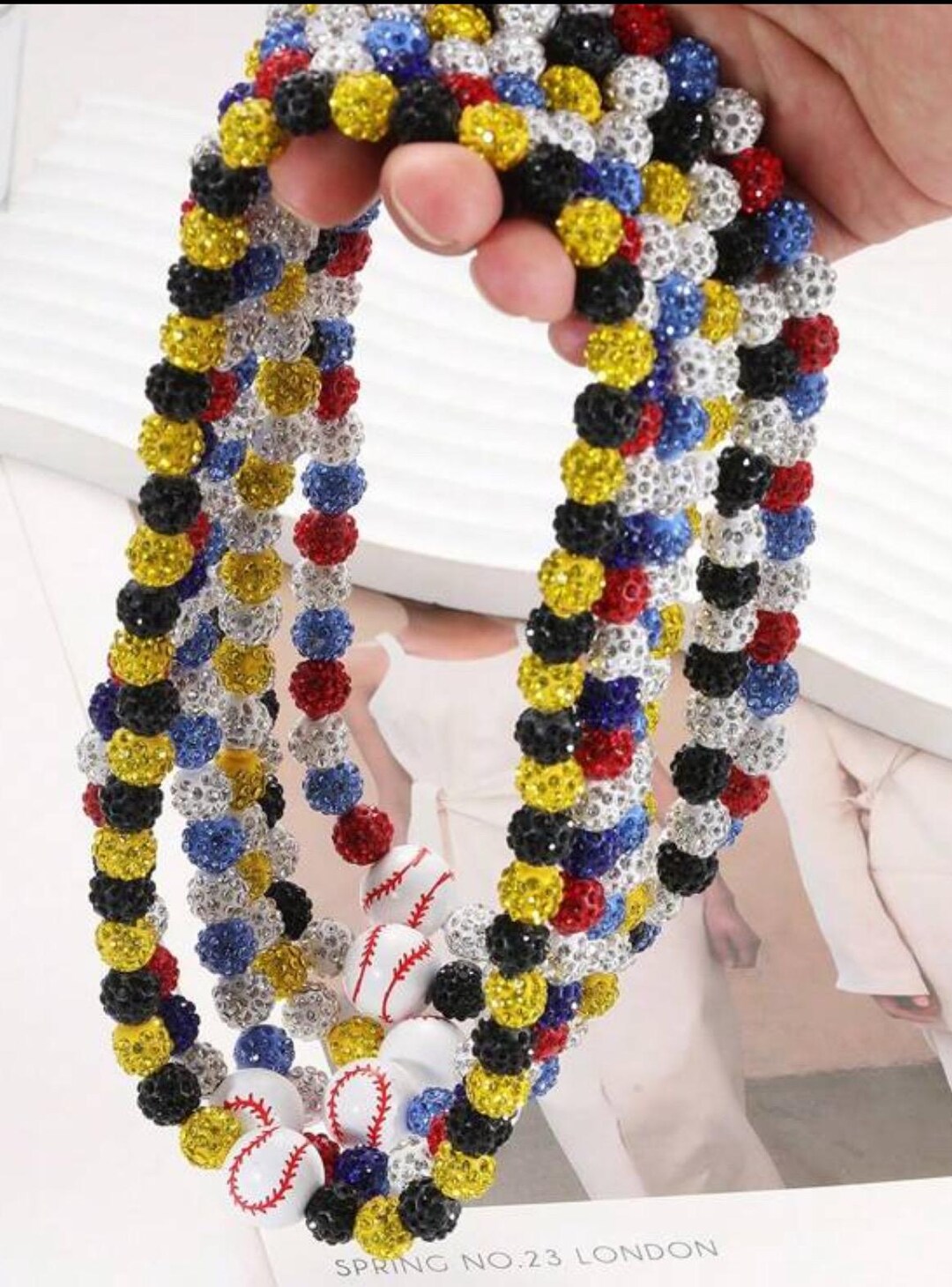 Custom Baseball Rhinestone Beaded Necklace: Sparkle Sports Fan Jewelry ...