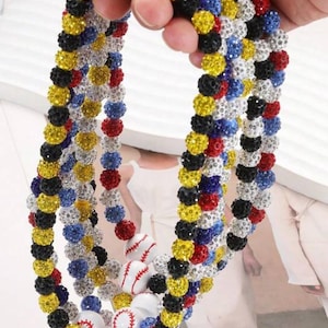 Colar de contas brilhantes de beisebol PERSONALIZADO com pingente de beisebol, colares de contas, colar de contas de strass, colar de contas brilhantes personalizado