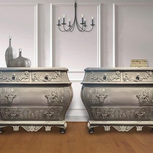 Pair of Gray Bombay Nightstands/ Bombay Chest/ Gray Side Tables/ Hand Painted Bombay Dresser/ Oversized Nightstands/Pair of  French Chest