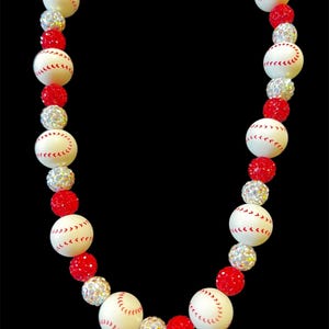 CUSTOM Sports Baseball Necklace, Custom Bead Necklaces, Rhinestone and Baseball beads Necklace, Custom Sparkle Beaded Necklace,