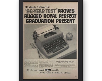 1953 Royal Typewriter Original Vintage Print Advertisement | Magazine Ads | Classic Retro Wall Decor | 1950s Mid Century Grad Writer Ad