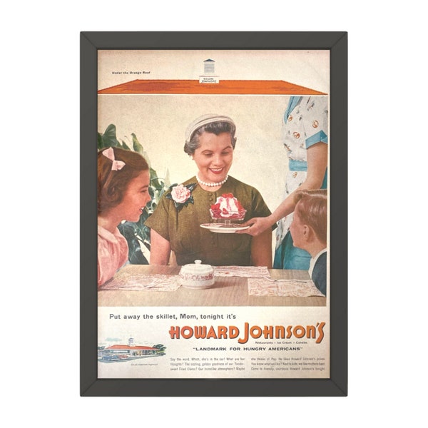 1955 Howard Johnson’s Original Vintage Print Advertisement | Magazine Ads | Classic Retro Wall Decor | 1950s Mid Century Mom