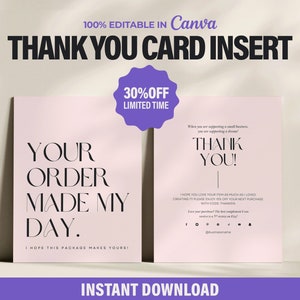 Elegante schicke Ihre Bestellung Made My Day Karte, rosa Canva Verpackung Insert, Luxus Small Business Notecard, Danke benutzerdefinierte Kartenvorlage