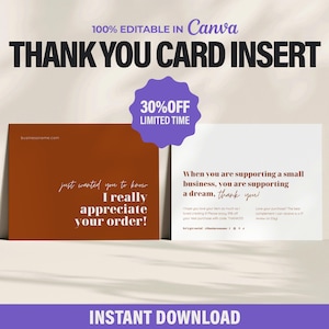 CUSTOMIZABLE Canva Small Business Thank You Card Template, Printable Business Package Insert Card, Custom Thank You For Your Order Template