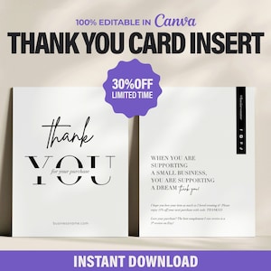 Tarjeta de agradecimiento editable de apoyo a pequeñas empresas de lujo, inserto de empaque moderno, plantilla de tarjeta de agradecimiento comercial de Canva por su pedido