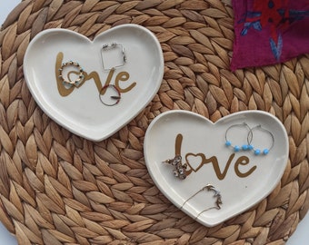 Porzellan Schmuck Ringhalter | Herzform - Love Written | Schmuckschale | Handgemachte Keramik Ring Schale | Schmucktablett | Geschenke für Sie