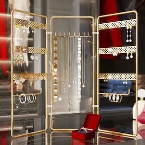 Decorative Jewelry Organizer Stand Foldable 3 Pieces for Earrings Holder, Necklaces and Bracelets Hanger